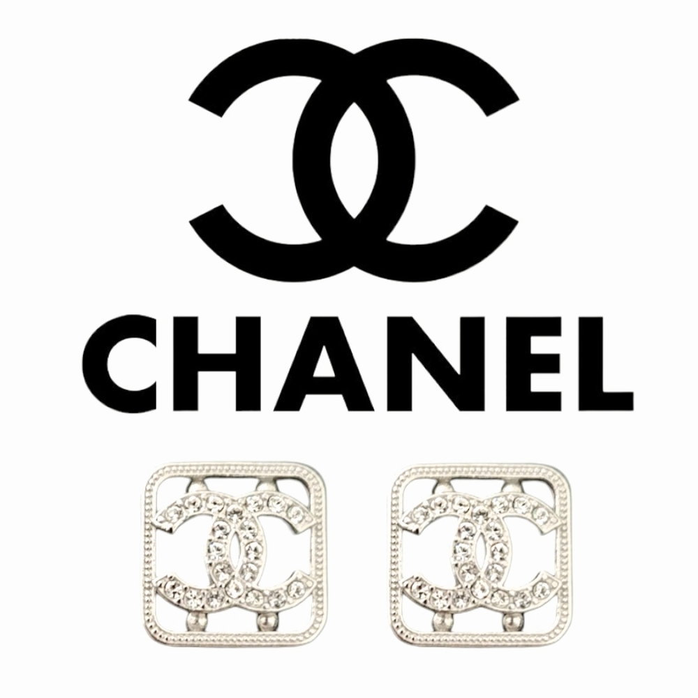 BNIB RARE & Authenticated CHANEL CC SILVER CRYSTALS EAR STUDS EARRINGS - Picture 6 of 9